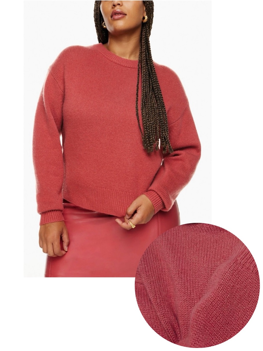 Wilfred Aritzia Luxe 100% Cashmere Rose Sweater Pullover Crewneck Silky Soft